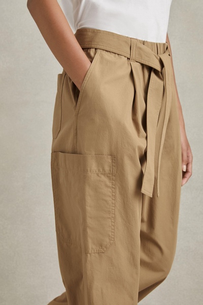 Cotton Tapered Parachute Trousers in Sand