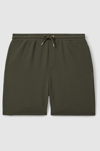 Textured Drawstring Shorts in Green Smoke