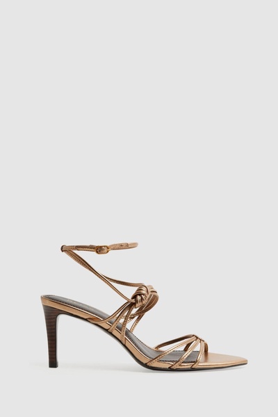 Leather Strappy Heels in Bronze