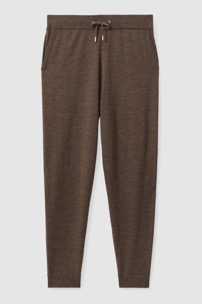 Merino Wool Blend Drawstring Joggers in Dark Brown Melange