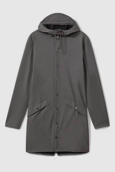 Rains Longline Hooded Raincoat in Slate