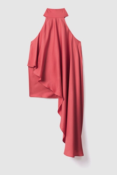 Asymmetric Draped Blouse in Coral