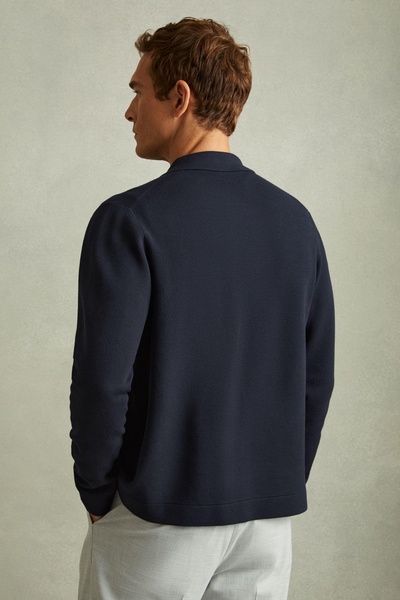 Knitted Button-Through Jacket in Navy