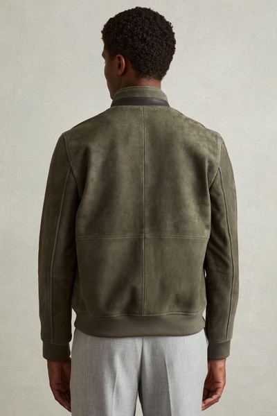 Suede Harrington Jacket in Light Khaki Green