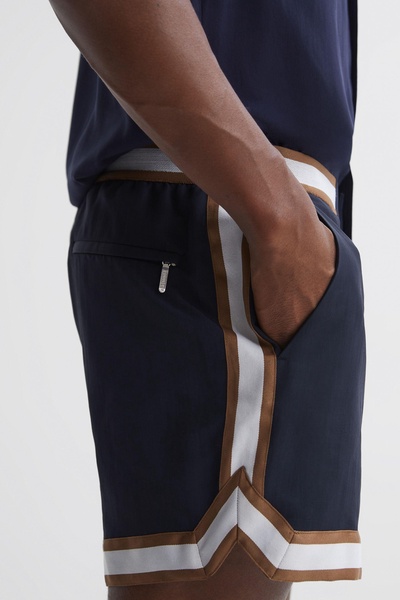 Reiss | Ché Elasticated Waist Contrast Swim Shorts in Navy/Tobacco