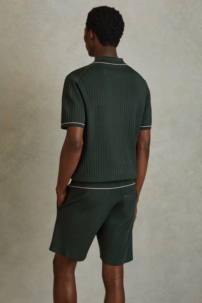 Ribbed Dual Zip-Front Shirt in Dark Green