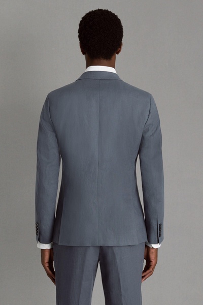 Slim Fit Single Breasted 100% Linen Blazer in Airforce Blue