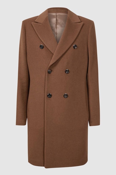 Wool Blend Double Breasted Epsom Coat in Tobacco