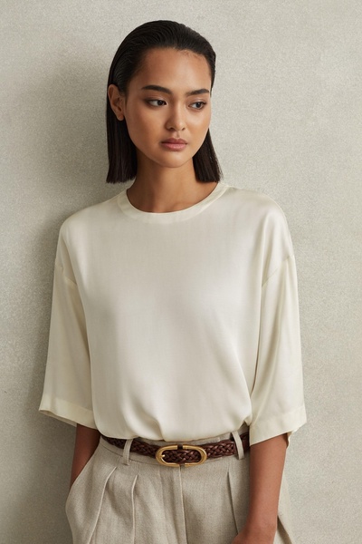 Relaxed Satin Blouse in Ivory