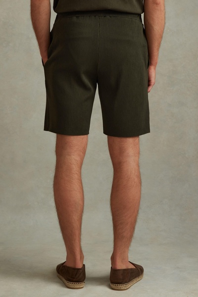 Ribbed Elasticated Waist Shorts in Green