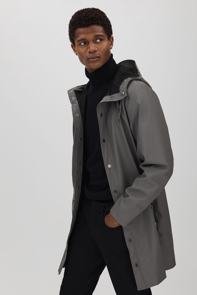 Rains Longline Hooded Raincoat in Slate