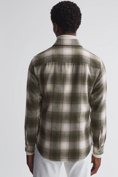 Wool Checked Long Sleeve Shirt in Green Multi