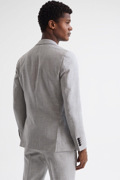 Single Breasted Prince of Wales Check Blazer in Grey