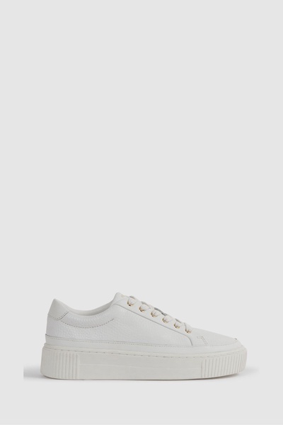 Grained Leather Platform Trainers in White