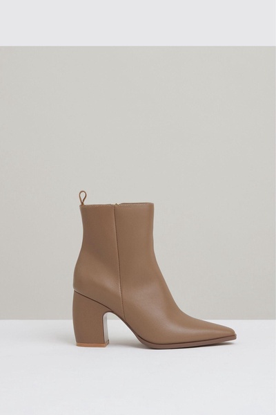 Leather Blocked Heel Ankle Boots in Taupe