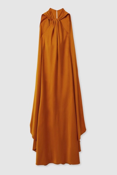 Halston Halter Cape Maxi Dress in Mustard