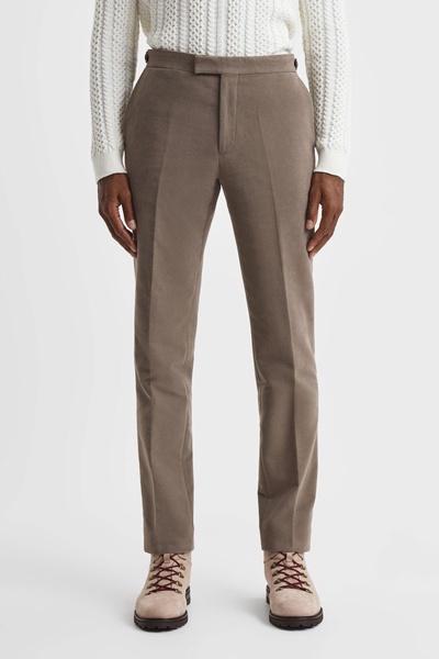 Slim Fit Moleskin Adjuster Trousers in Mushroom