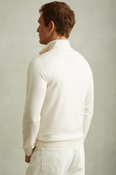 Merino Wool Half-Zip Funnel Neck Jumper in Snow