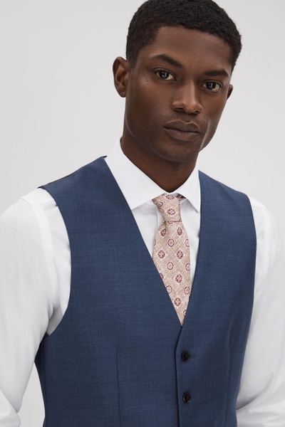 Slim Fit Wool Waistcoat in Bright Blue