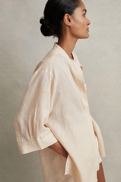 Relaxed Sleeve 100% Linen Shirt in Blush