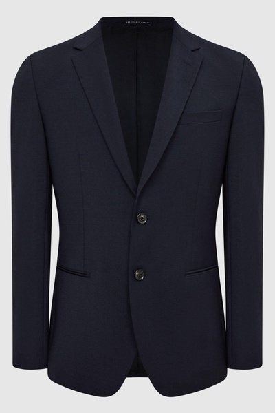 Slim Fit Single Breasted Wool Blazer in Navy