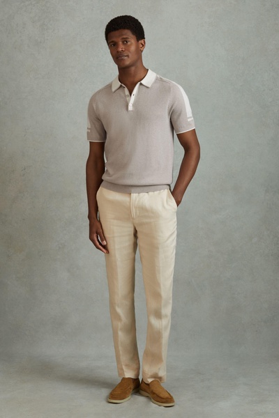 Wool-Cotton Contrast Polo Shirt in Oatmeal Off White