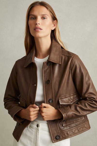 Leather Trucker Jacket in Chocolate