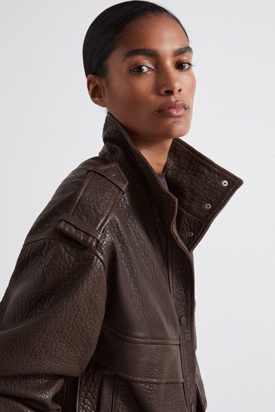 Atelier Grained Leather Jacket in Chocolate