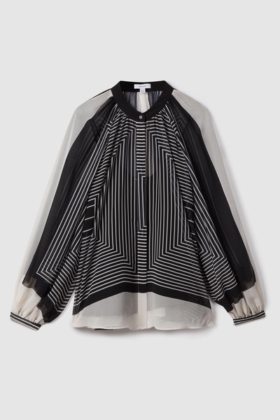 Printed Button-Through Blouse in Black/Cream