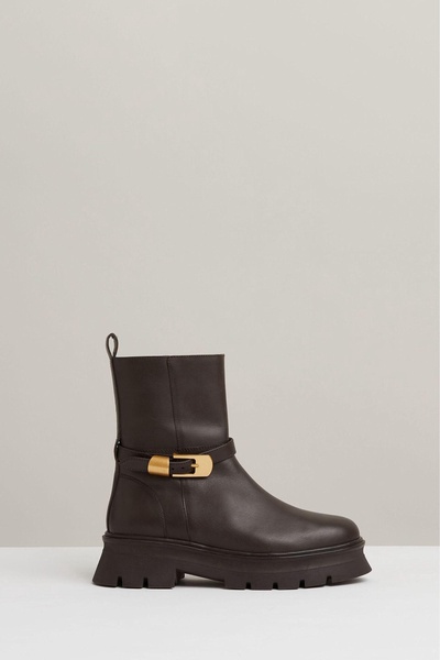 Leather Cleated Ankle Boots in Chocolate