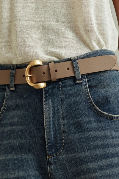 Indie Taupe Leather Twisted Buckle Belt