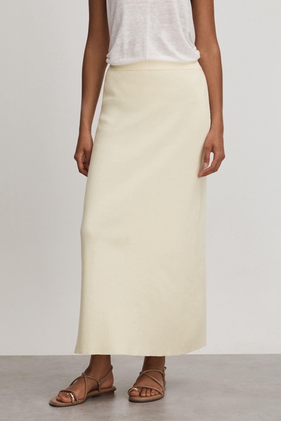 Ines White Anna Quan Knitted Cotton Midi Skirt