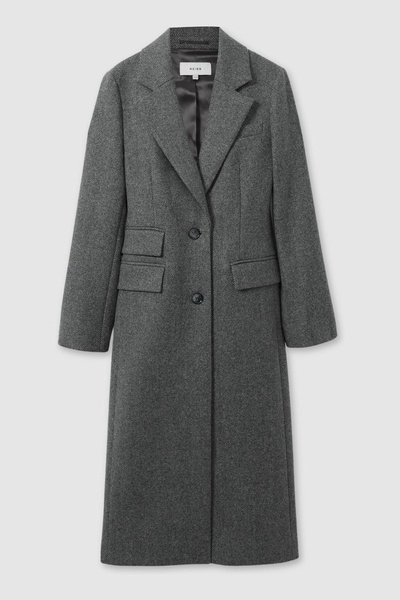 Petite Wool-blend Serge Longline Coat in Grey