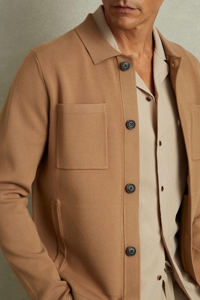 Knitted Button-Through Jacket in Camel