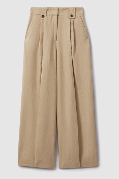 Linen Front Pleat Trousers in Light Khaki