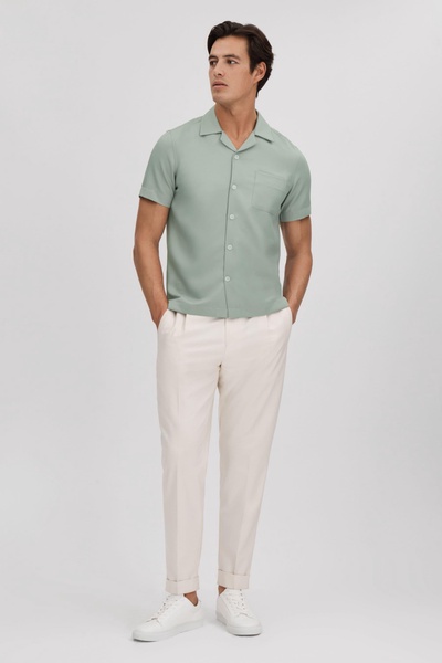 Cuban Collar Button Through Shirt in Pistachio