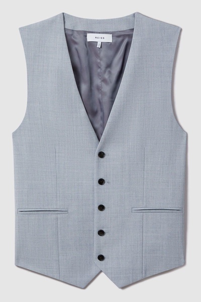 Slim Fit Wool Waistcoat in Soft Blue