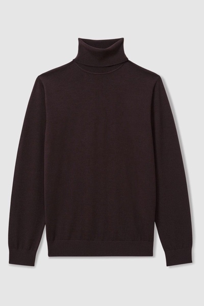 Merino Roll Neck Jumper in Dark Bordeaux