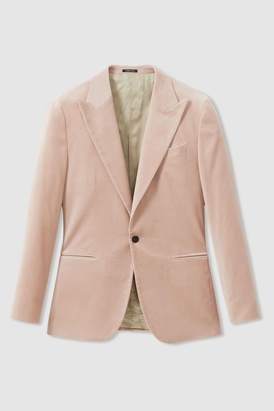 Cotton-Blend Velvet Blazer in Porcelain Pink