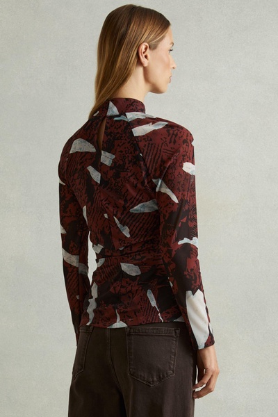 Printed Ruched Top in Burgundy