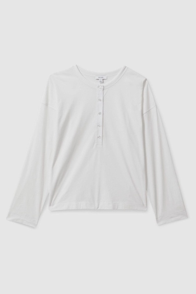 Cotton Henley Top in White