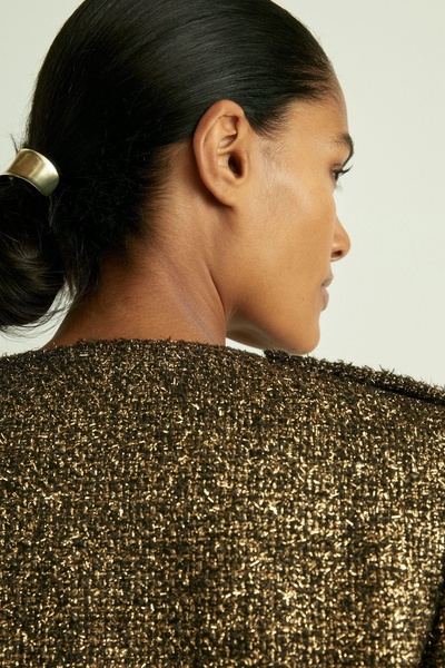 Petite Metallic Knit Cropped Jacket in Gold