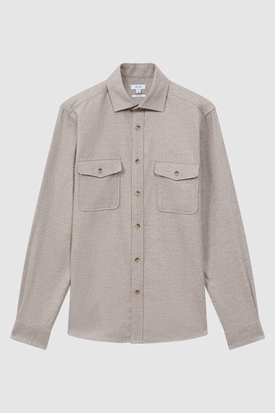 Chaser Wheat Melange Button-Through Twin Pocket Overshirt