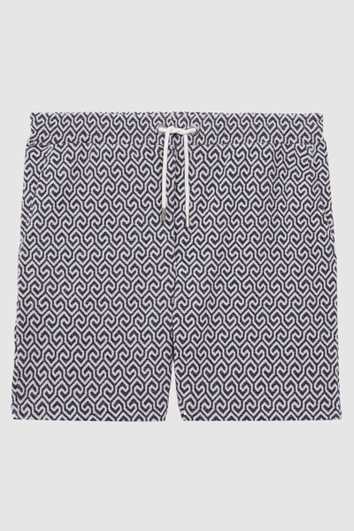 Terrycloth Drawstring Shorts in Navy/White