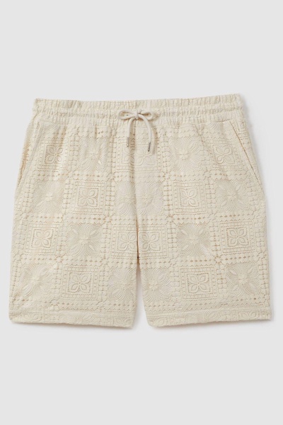 Crochet Drawstring Shorts in Ecru