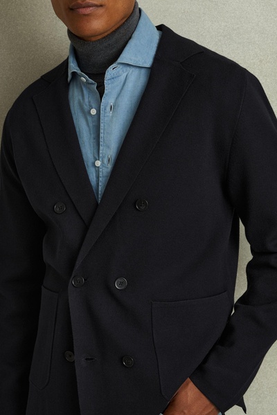 Knitted Double Breasted Blazer in Navy