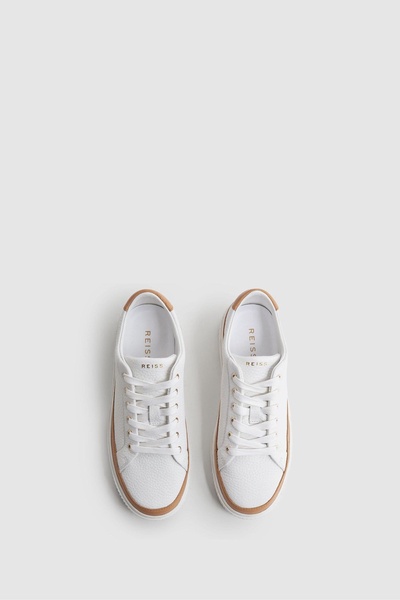 Grained Leather Platform Trainers in Camel/White