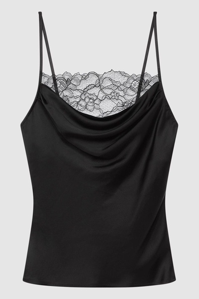 Anna Quan Satin Lace Cowl Neck Camisole in Black