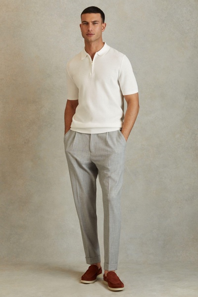 Textured Half-Zip Polo Shirt in White