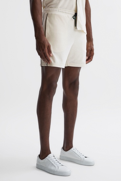 Towelling Drawstring Shorts in Ecru